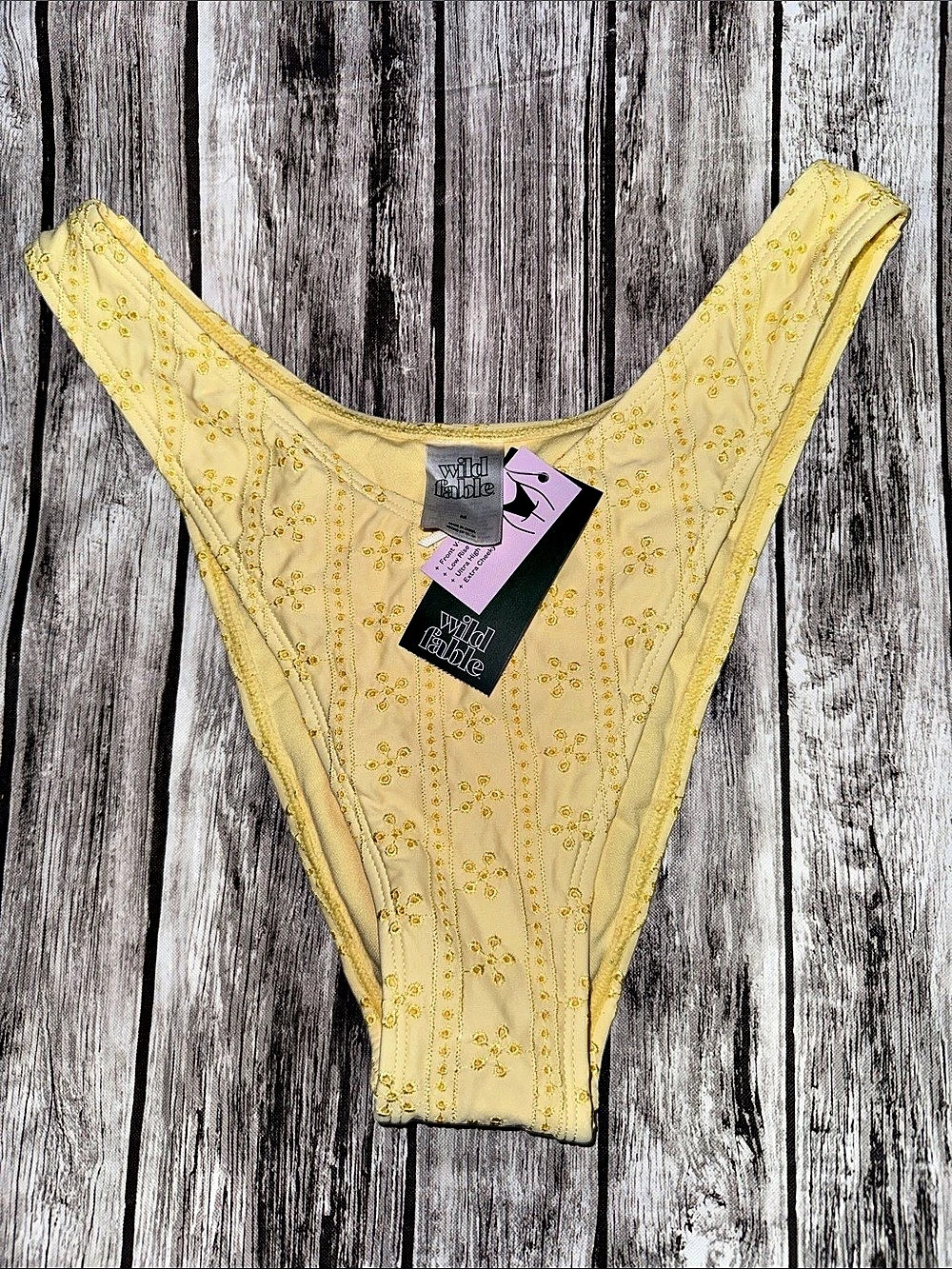 Wild Fable Eyelet Low-Rise Extra Cheeky Bikini Bottom Yellow NWT